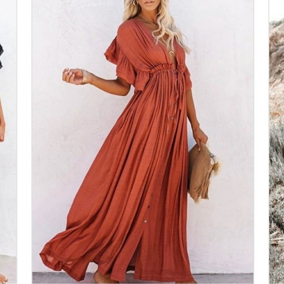 Dresses & Skirts - Sands Ruffled Beach Wear Maxi Coverup Dress Size Large